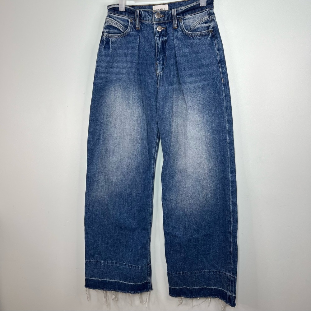 Frame Denim Mosaic High Waist Raw Hem Flare Leg Jeans Double Button Fly Size 25 - Picture 4 of 16
